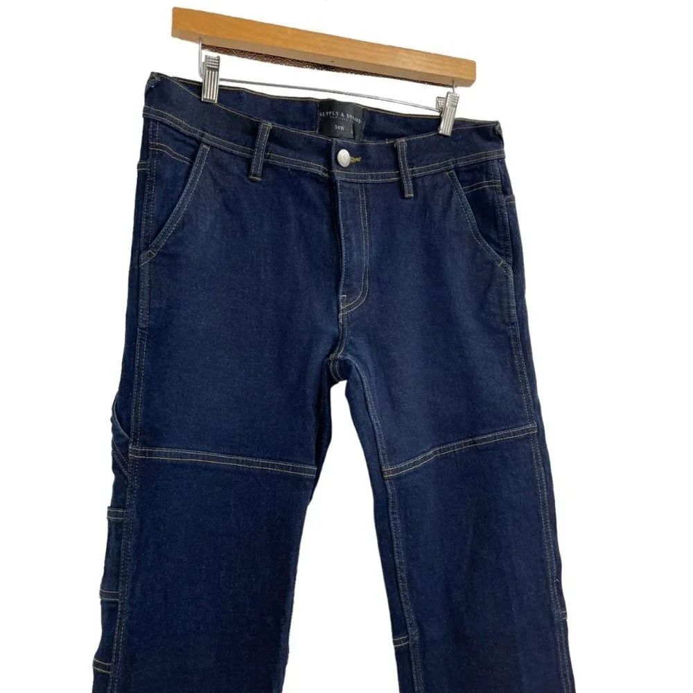 Supply & Demand Dark Wash Exposed Stitching Skinny Jeans Mens Size 34 Stretch - Picture 2 of 9